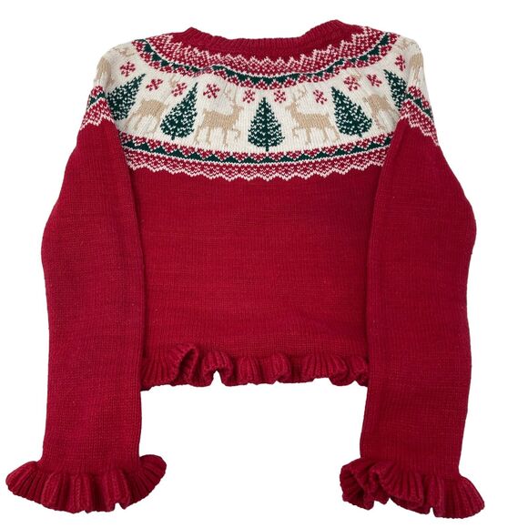 Tahari Argyle Sweater Girl Toddler Size 4T Christmas Holiday Red White Reindeer - Picture 2 of 8